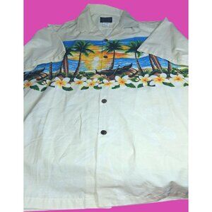 Hawaiian Reserve Collection Mens Large Cotton Hawaiian Shirt With Sunset & Flowe